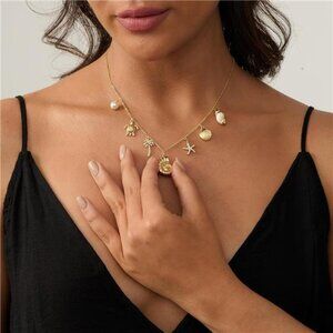 14K Gold- & Silver-Plated Charm Necklace | Pearl, Seashell, Starfish